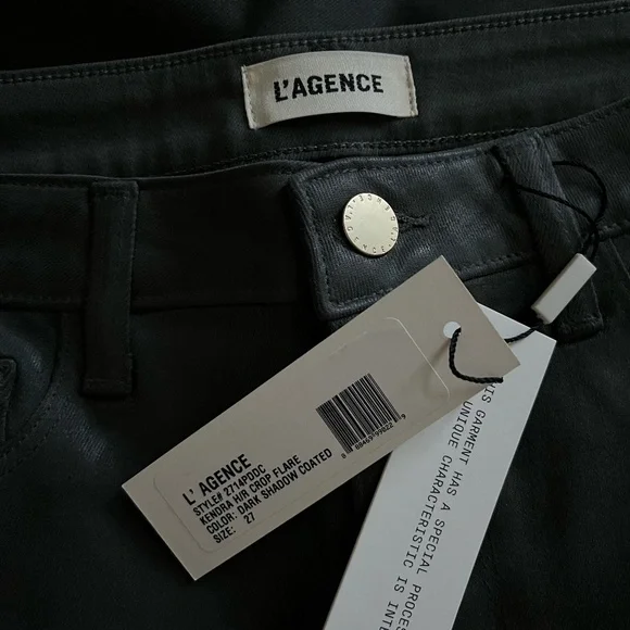 NWT L'AGENCE | Kendra Coated Cropped Flare Jean in DARK SHADOW COATED | 27 & 29 - Picture 9 of 16